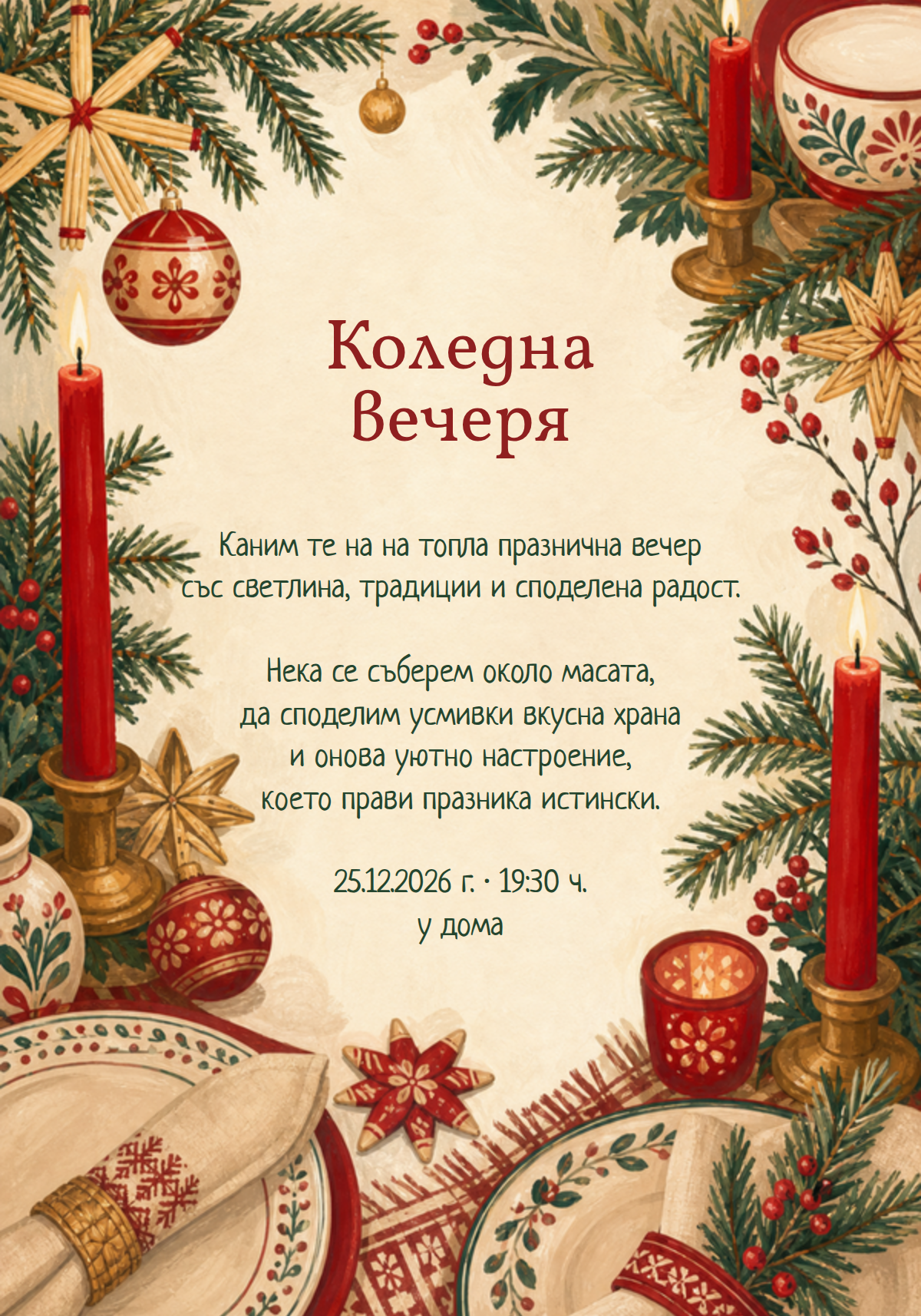 Коледна вечеря със свещи