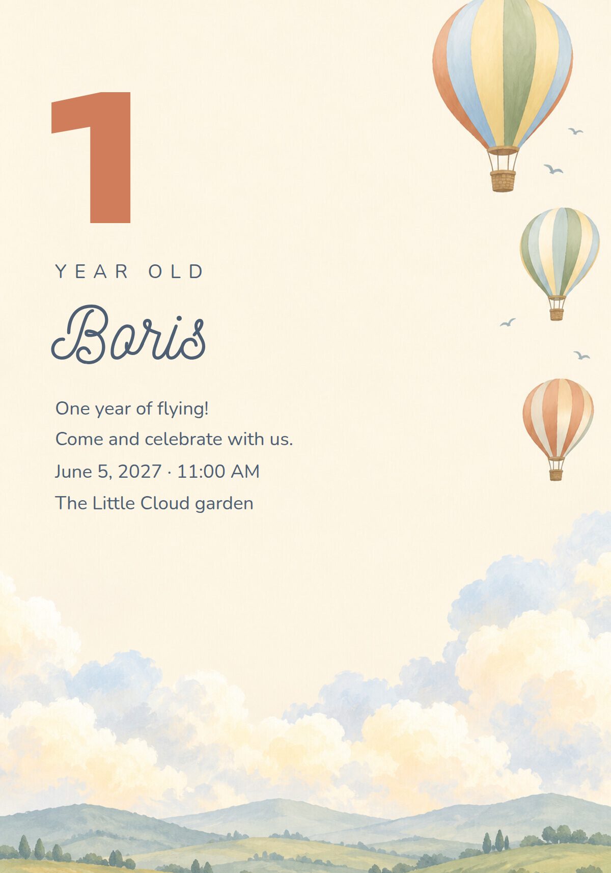 1st Birthday Hot Air Balloon Invitation