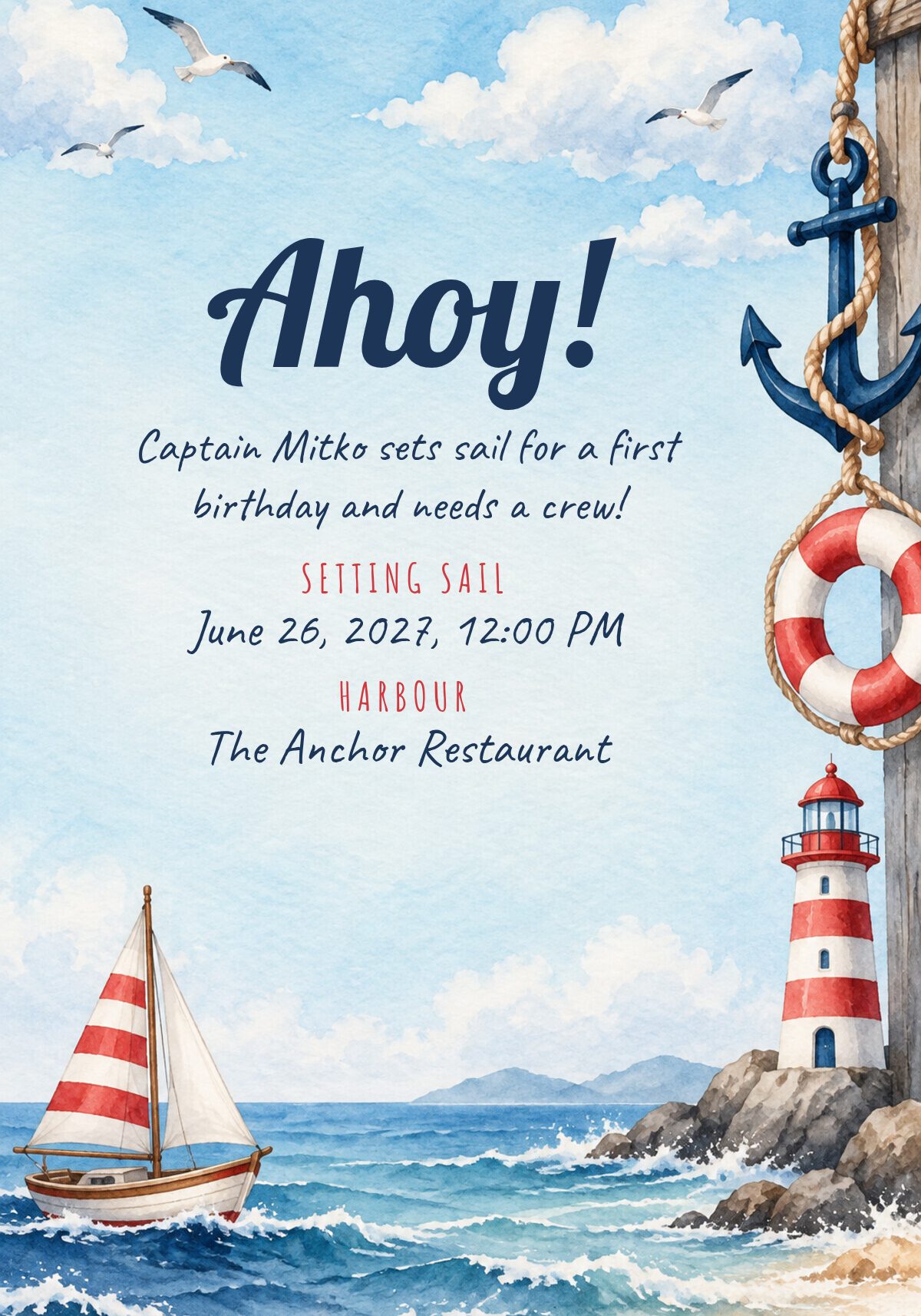 Baby Boy First Birthday Invitation
