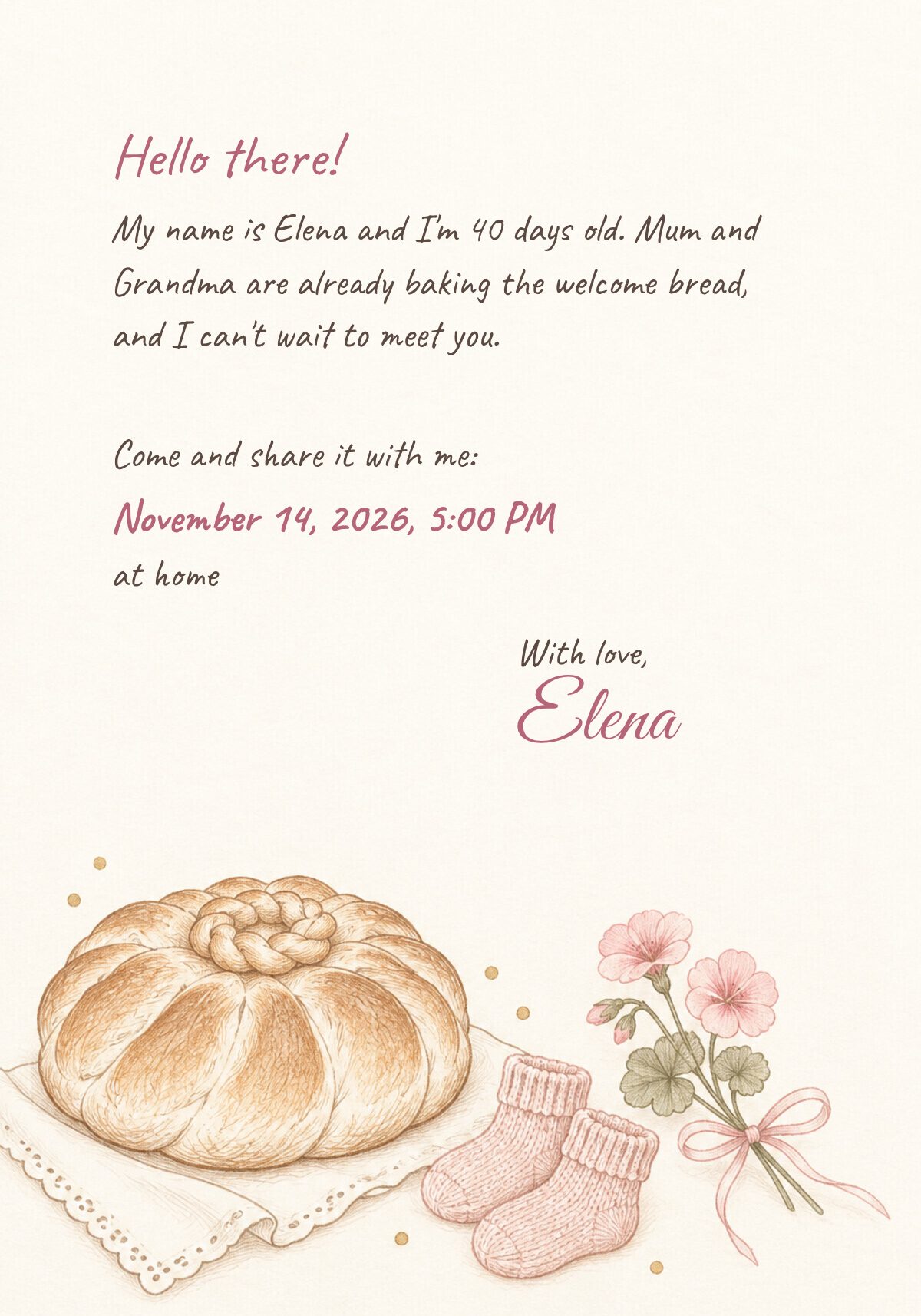 Baby Girl Pogacha Invitation