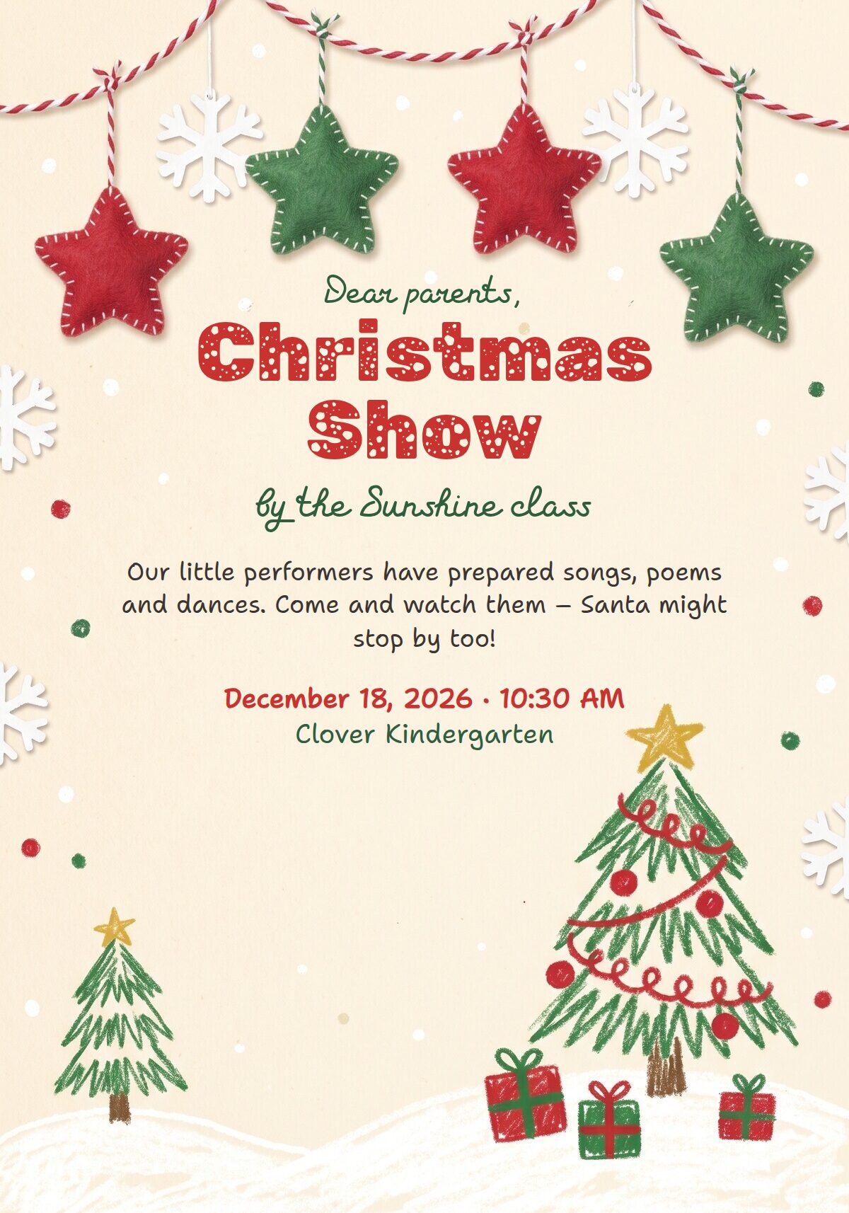 Kindergarten Christmas Show Invitation