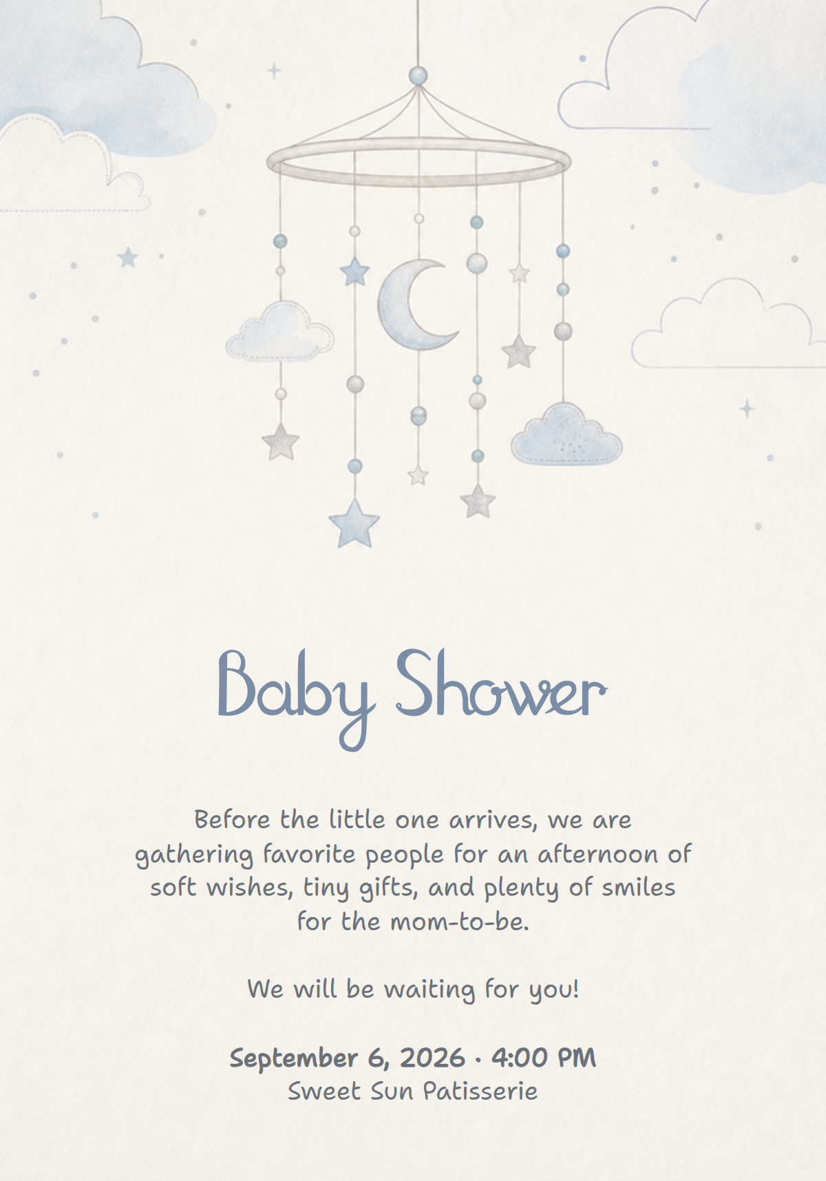 Baby shower - mobile and clouds