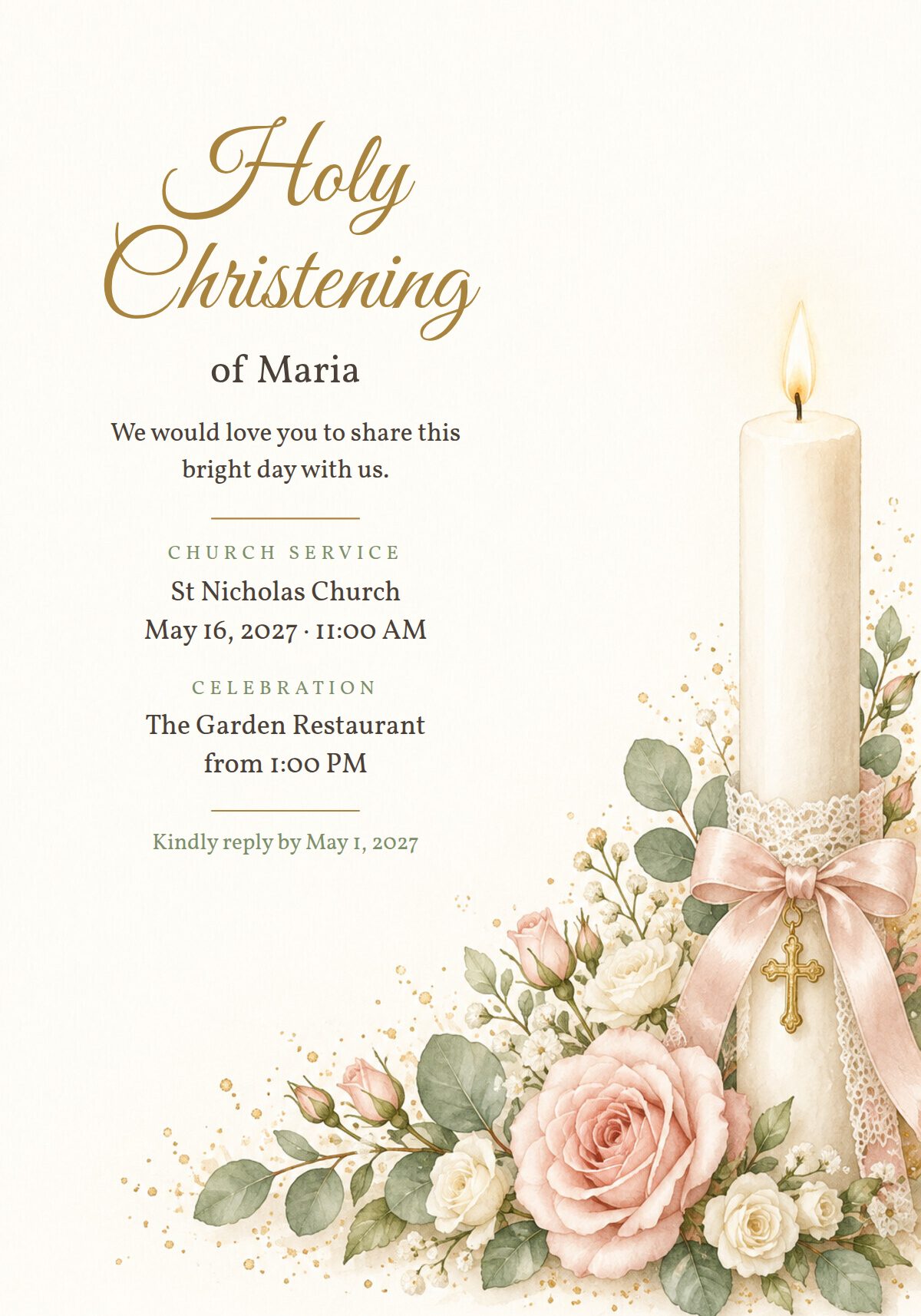 Baby Girl Christening Invitation