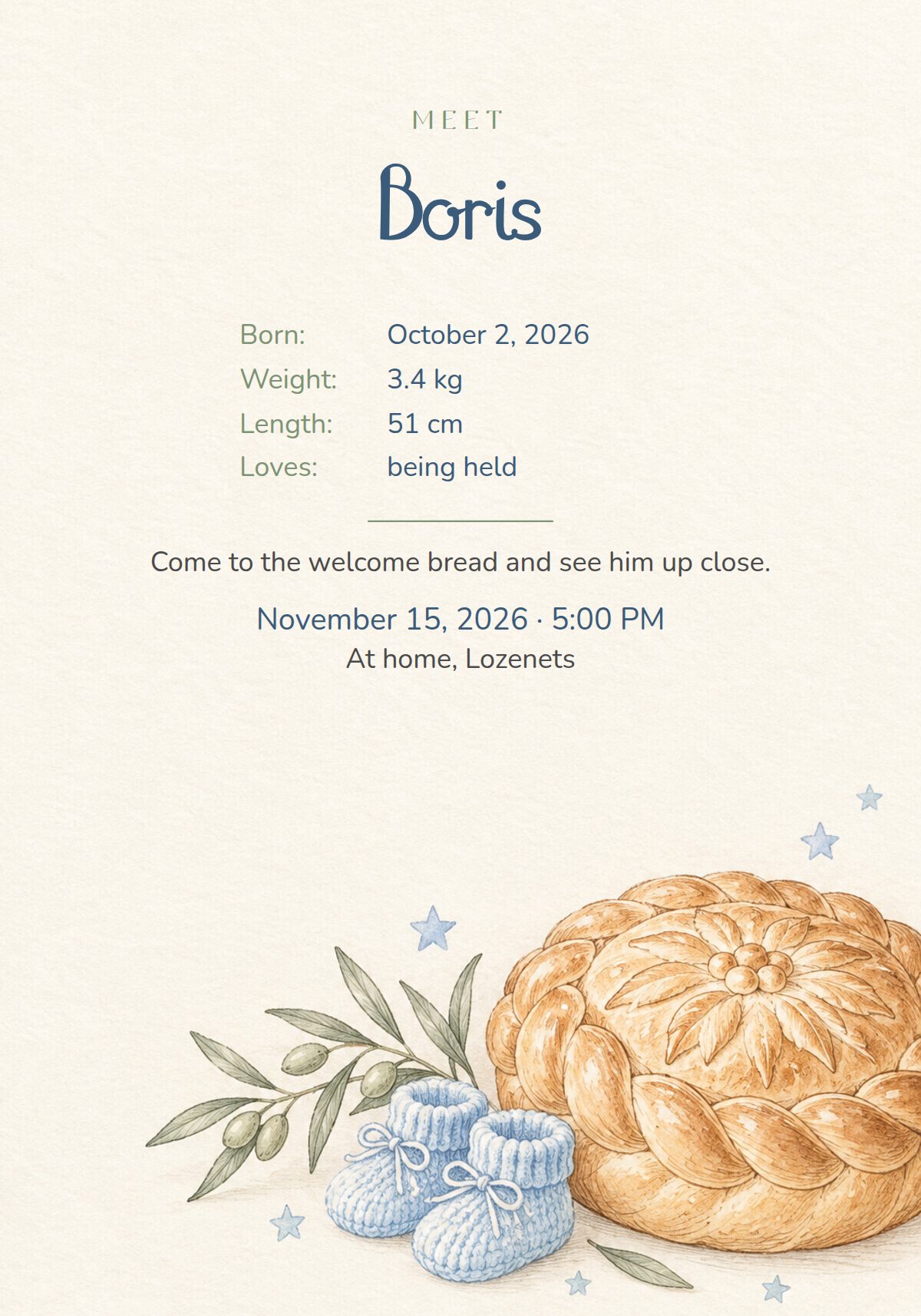 Baby Boy Pogacha Invitation