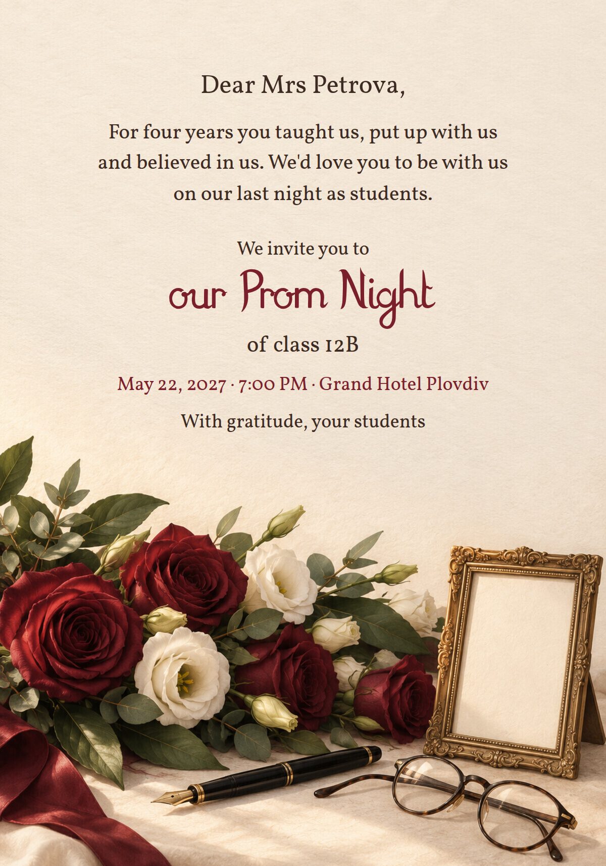 Prom Invitation for the Class Teacher