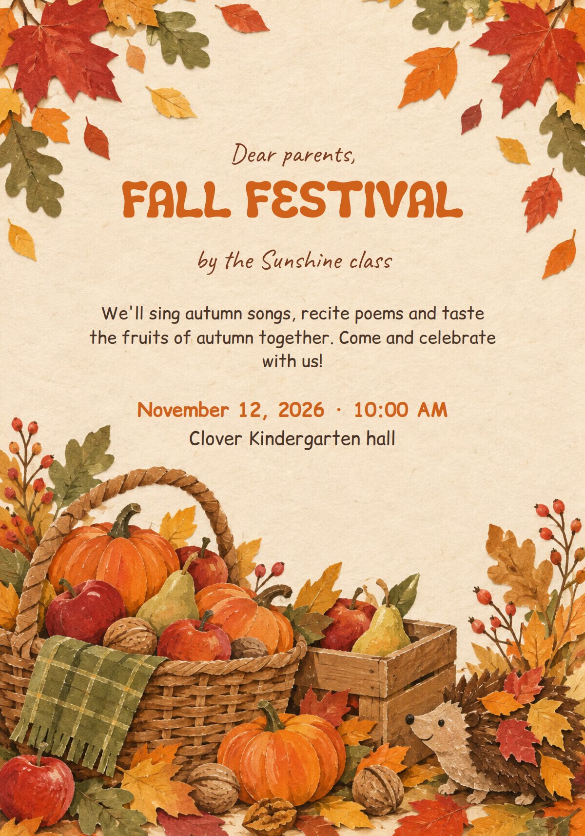 Kindergarten Autumn Festival Invitation