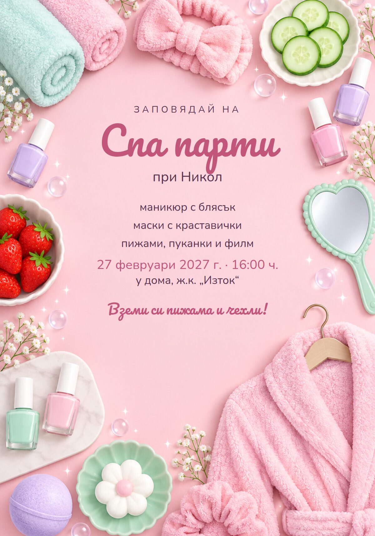 Покана за спа парти за момичета