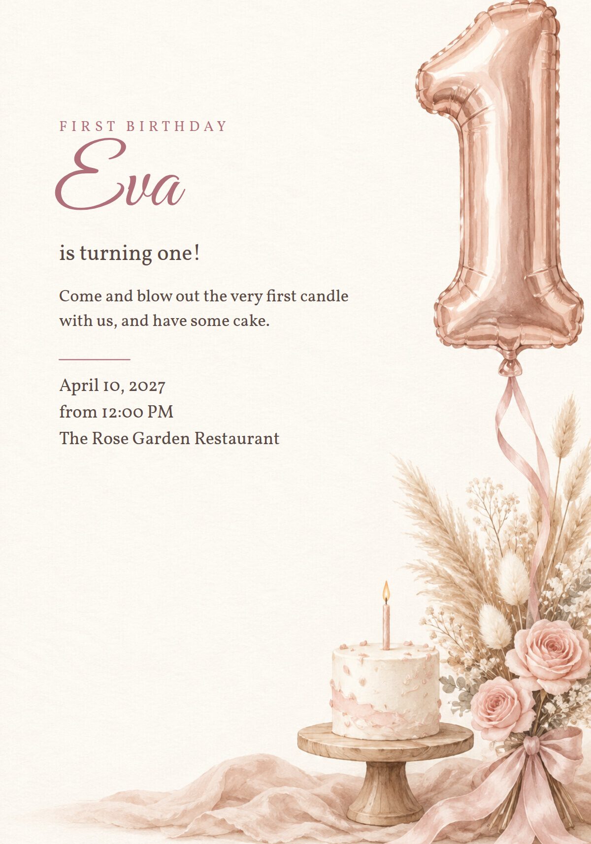 Baby Girl First Birthday Invitation