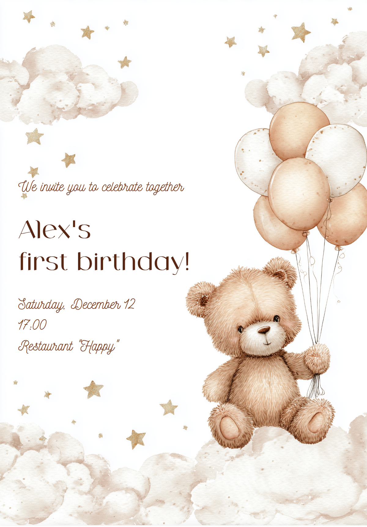 Sweet Teddy Bear with Balloons