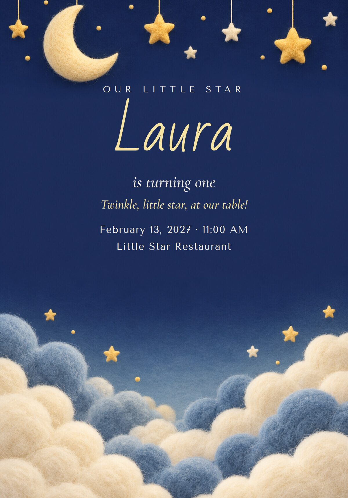 Twinkle Little Star First Birthday Invitation