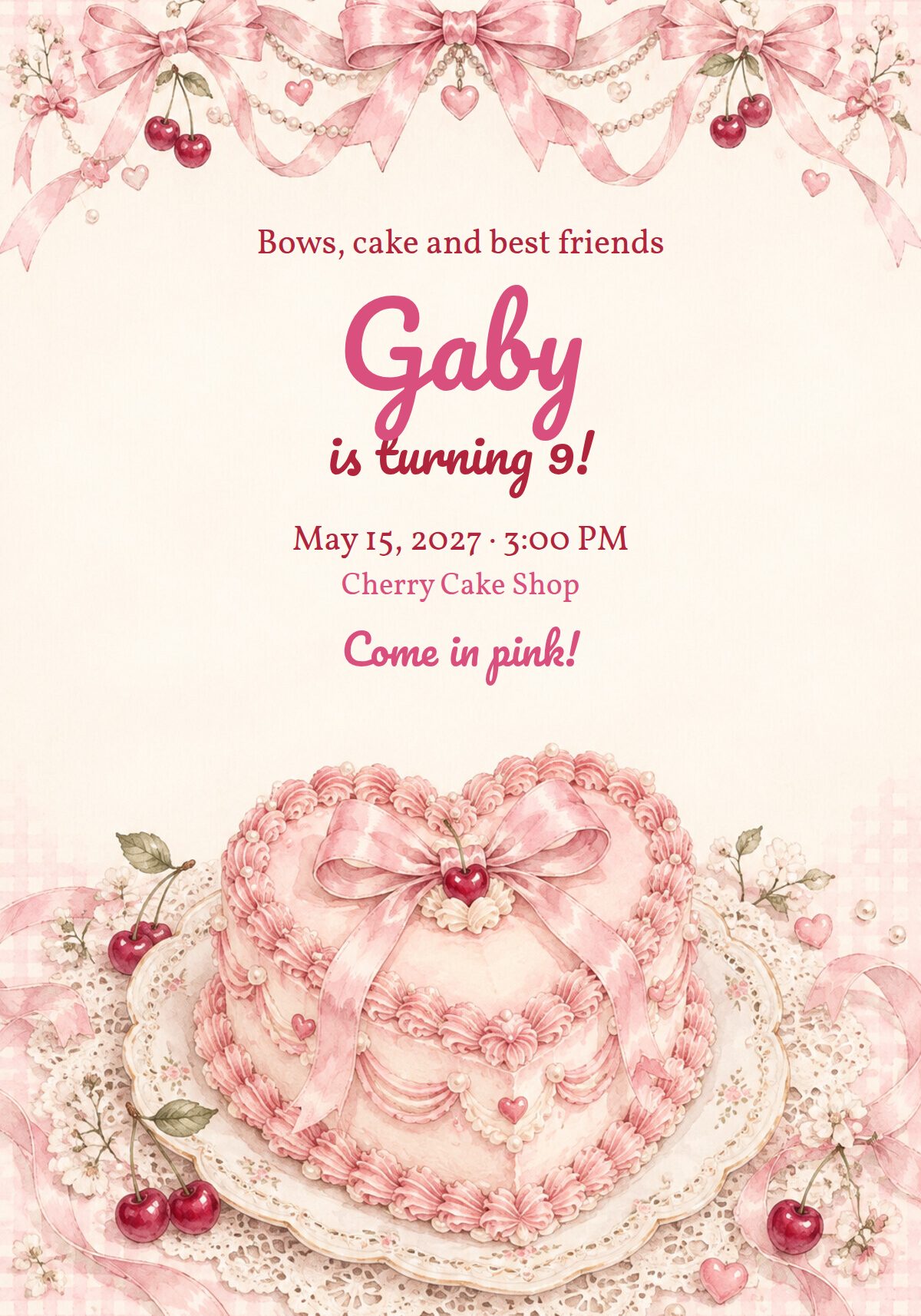 Pink Bow Birthday Invitation