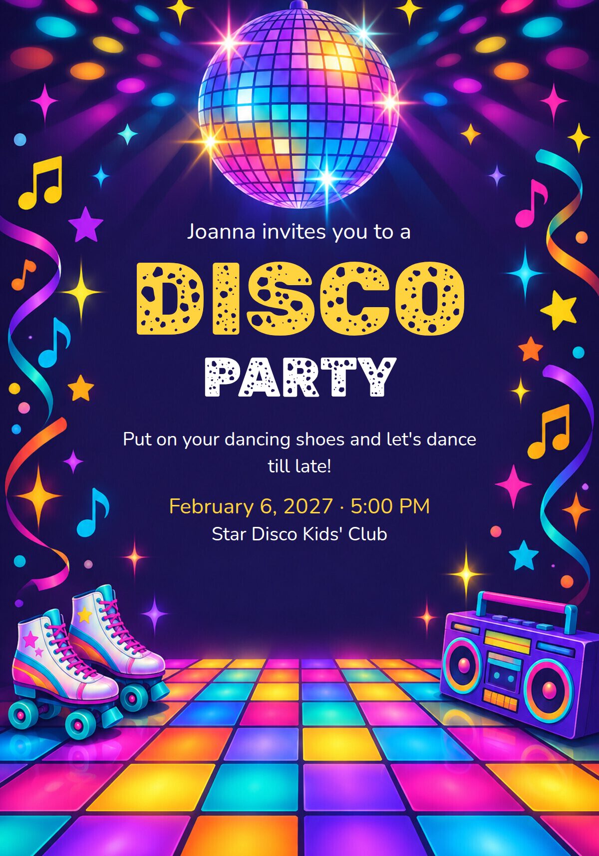 Kids Disco Party Invitation