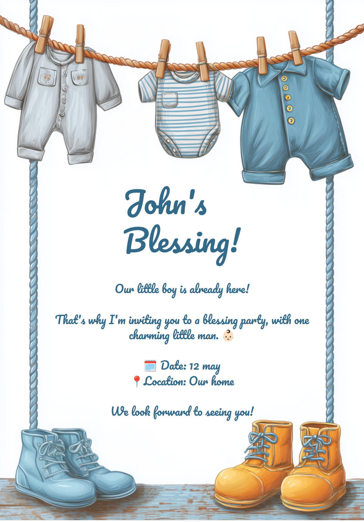 Clothes and Boots on a Clothesline