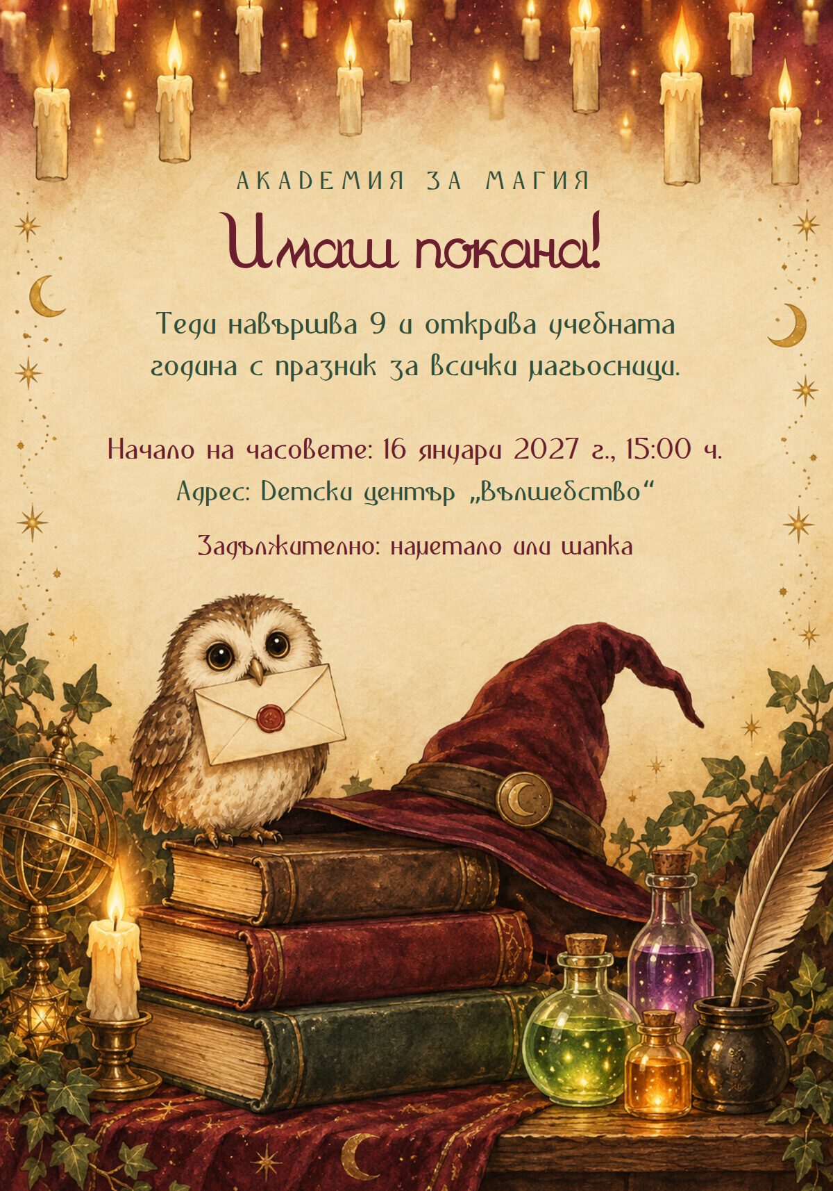 Покана за рожден ден магьосническо парти