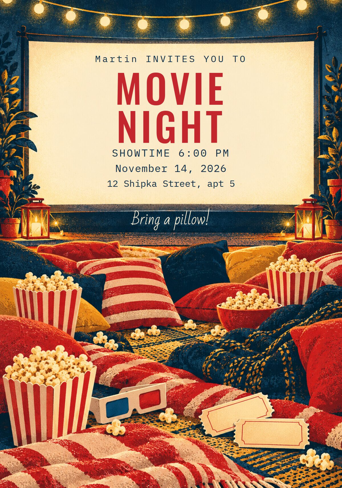 Kids Movie Night Party Invitation