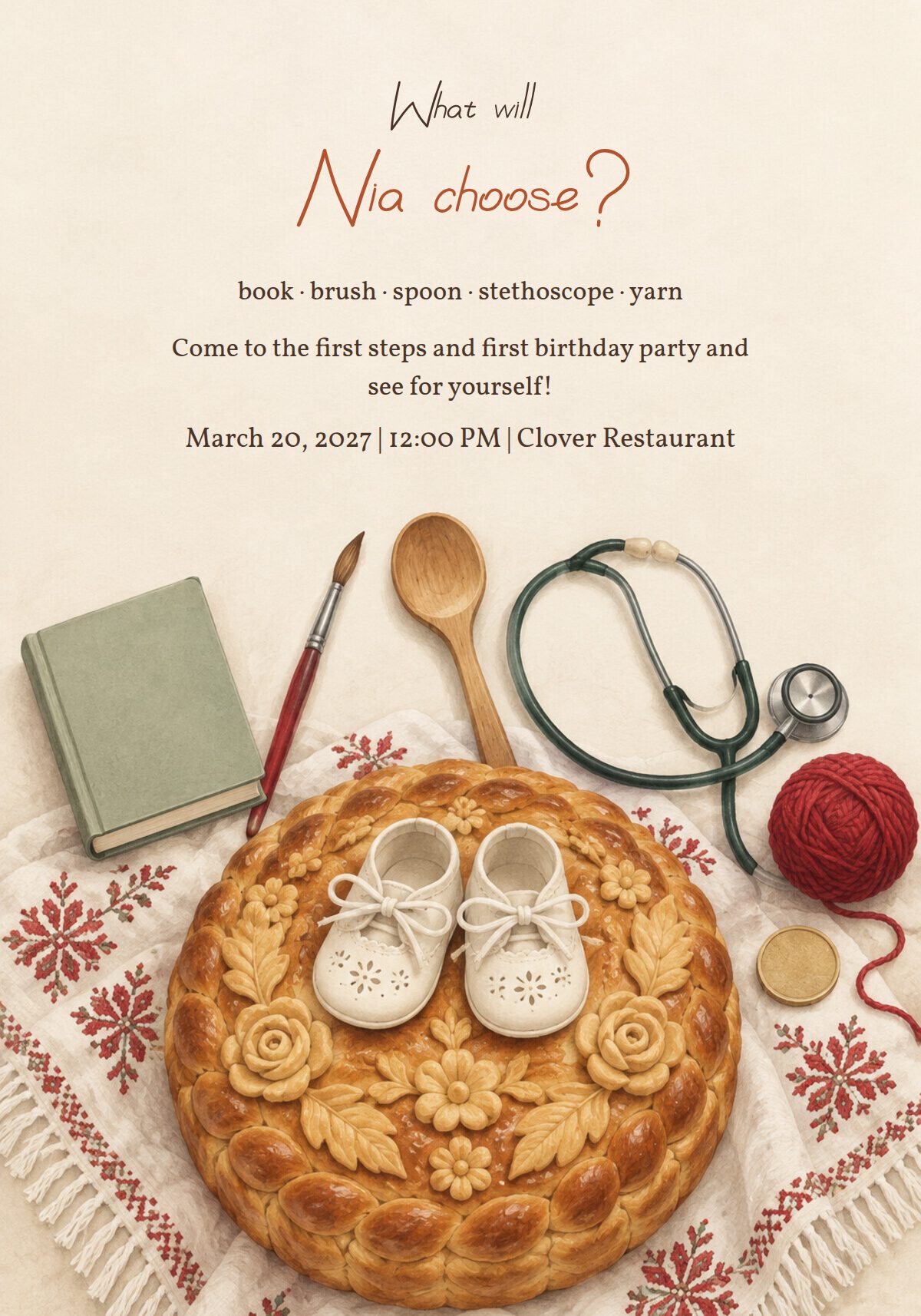 First Birthday and First Steps Invitation