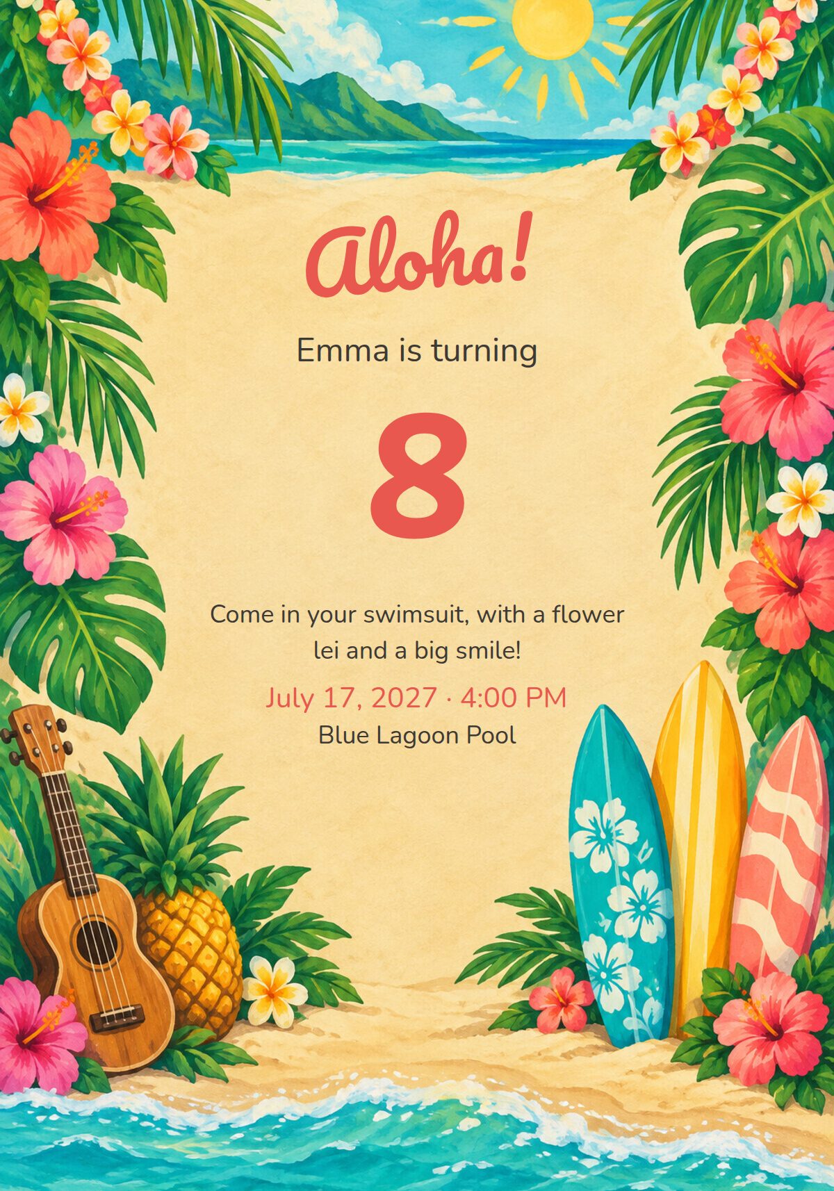 Hawaiian Luau Birthday Invitation