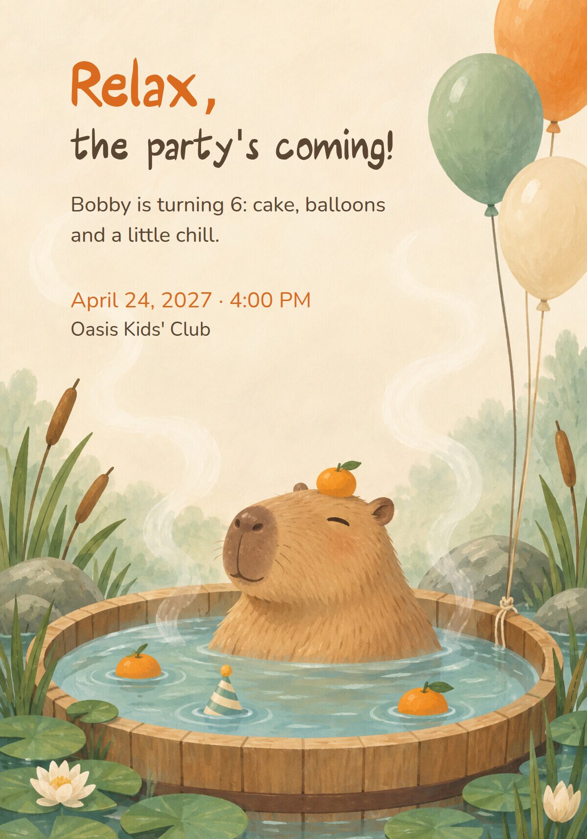 Capybara Birthday Invitation