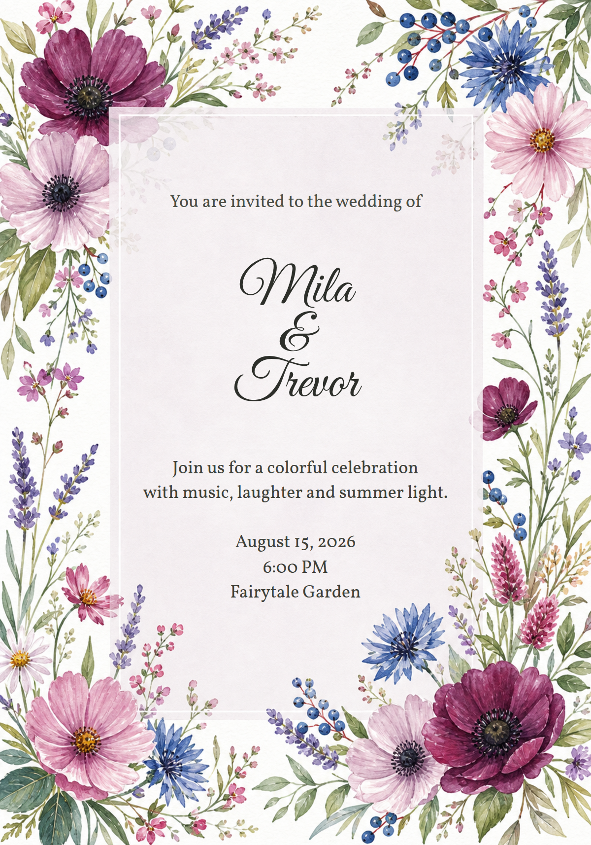 Colorful Wildflower Garden Wedding Invitation