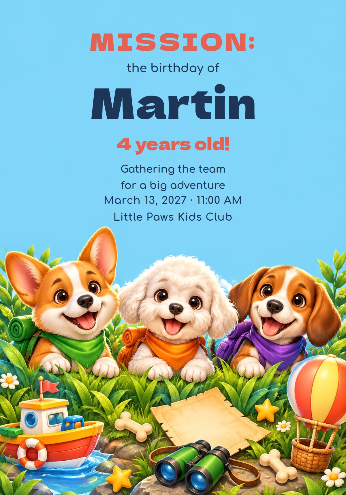 Rescue Puppies Birthday Invitation