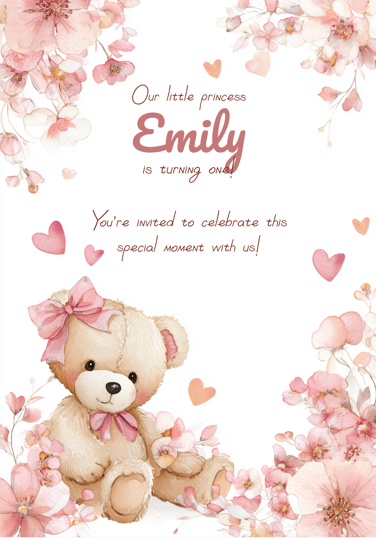 Pink Teddy Bear with Flowers