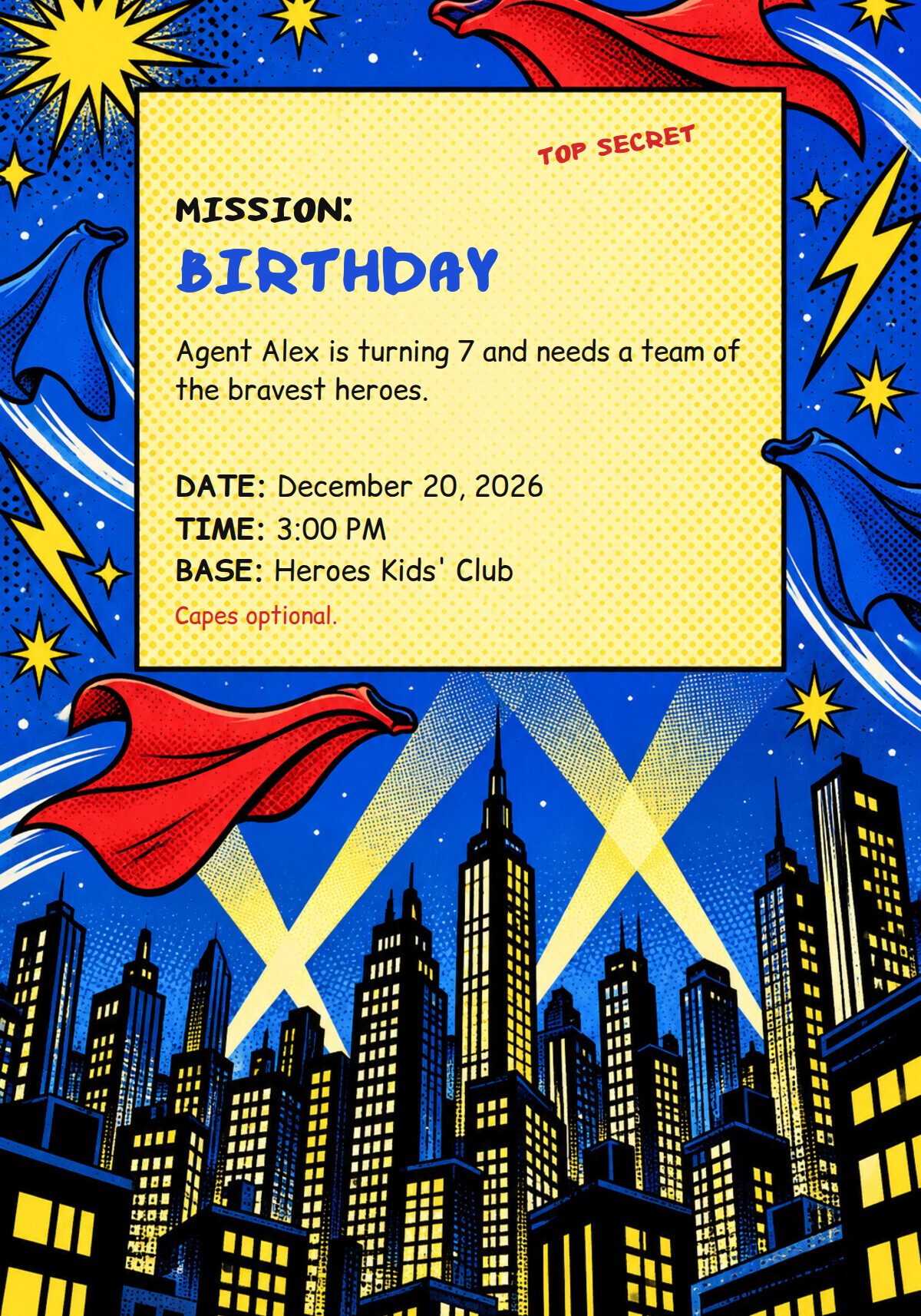 Superhero Birthday Invitation