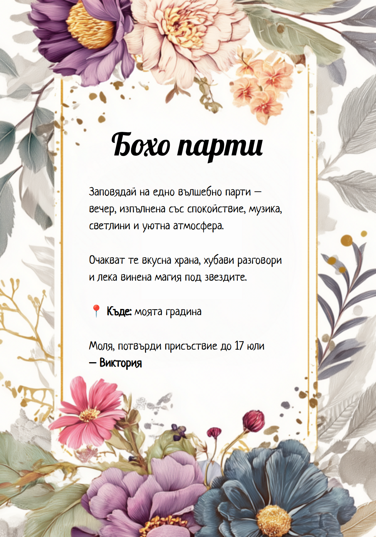 Бохо покана за парти