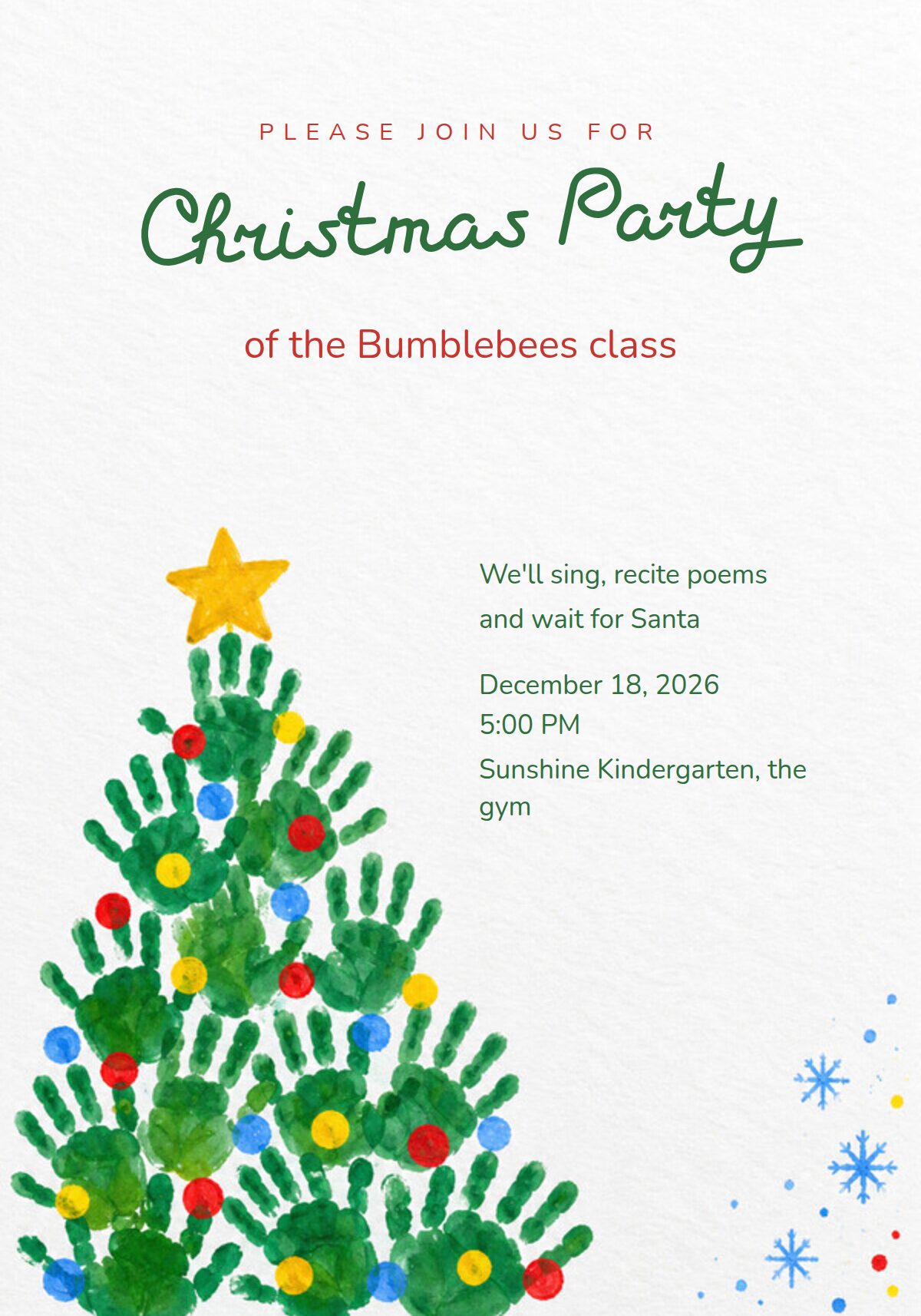 Kindergarten Christmas Party Invitation