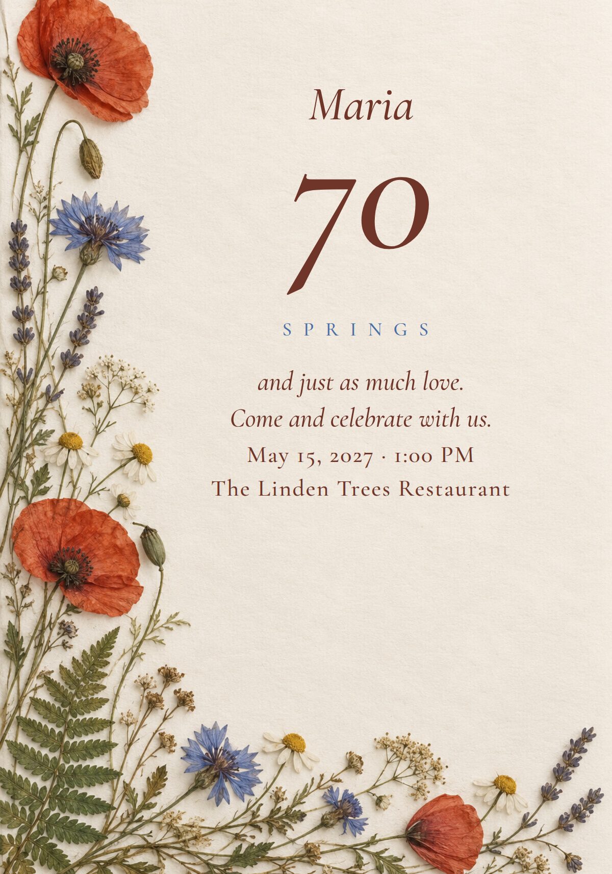 70th Birthday Invitation for Her