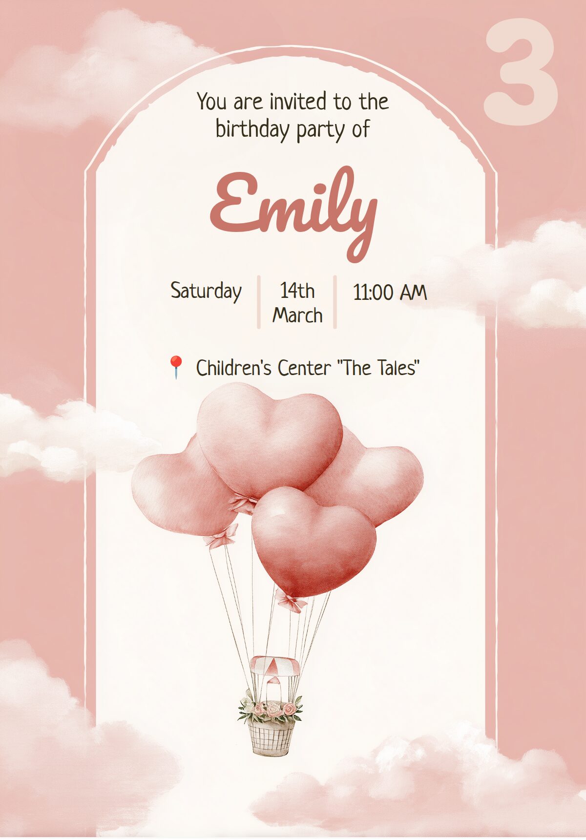 Girl Birthday Invitation with Balloons