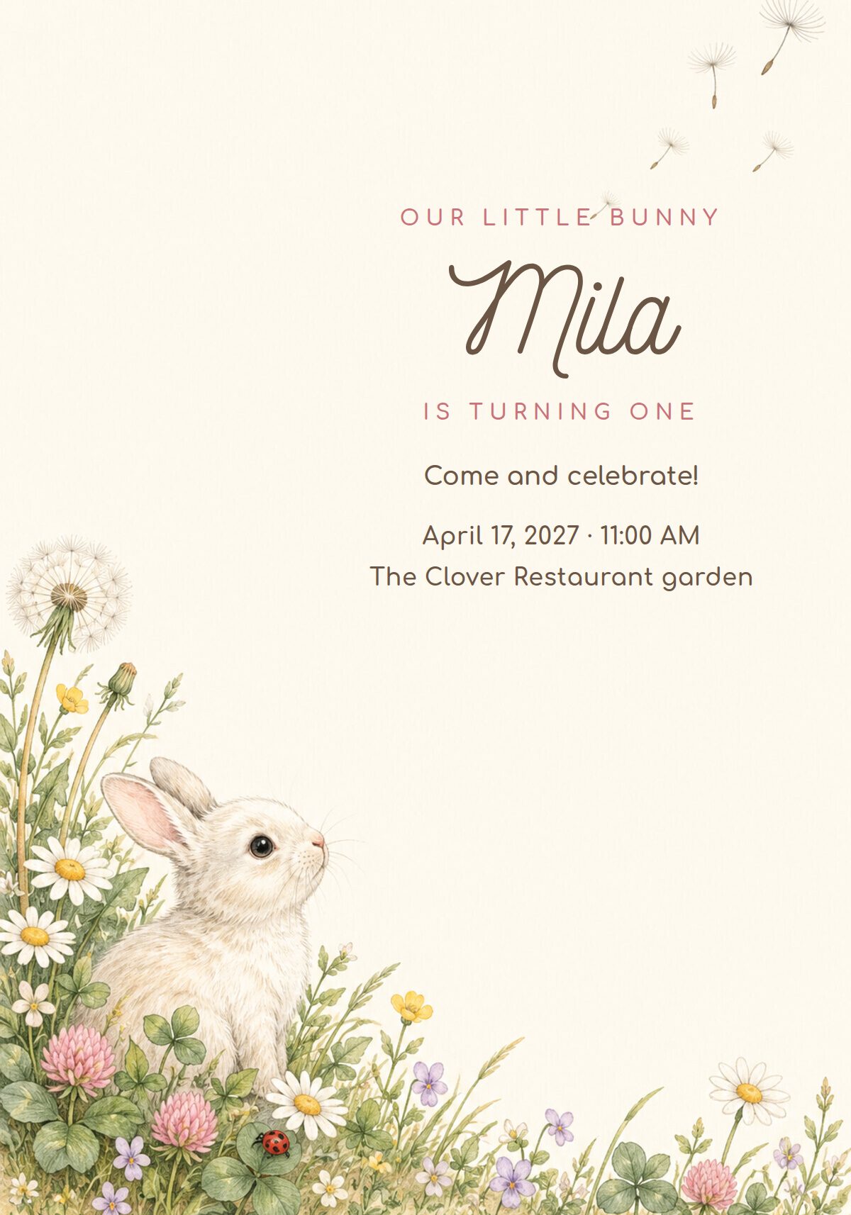 Bunny First Birthday Invitation
