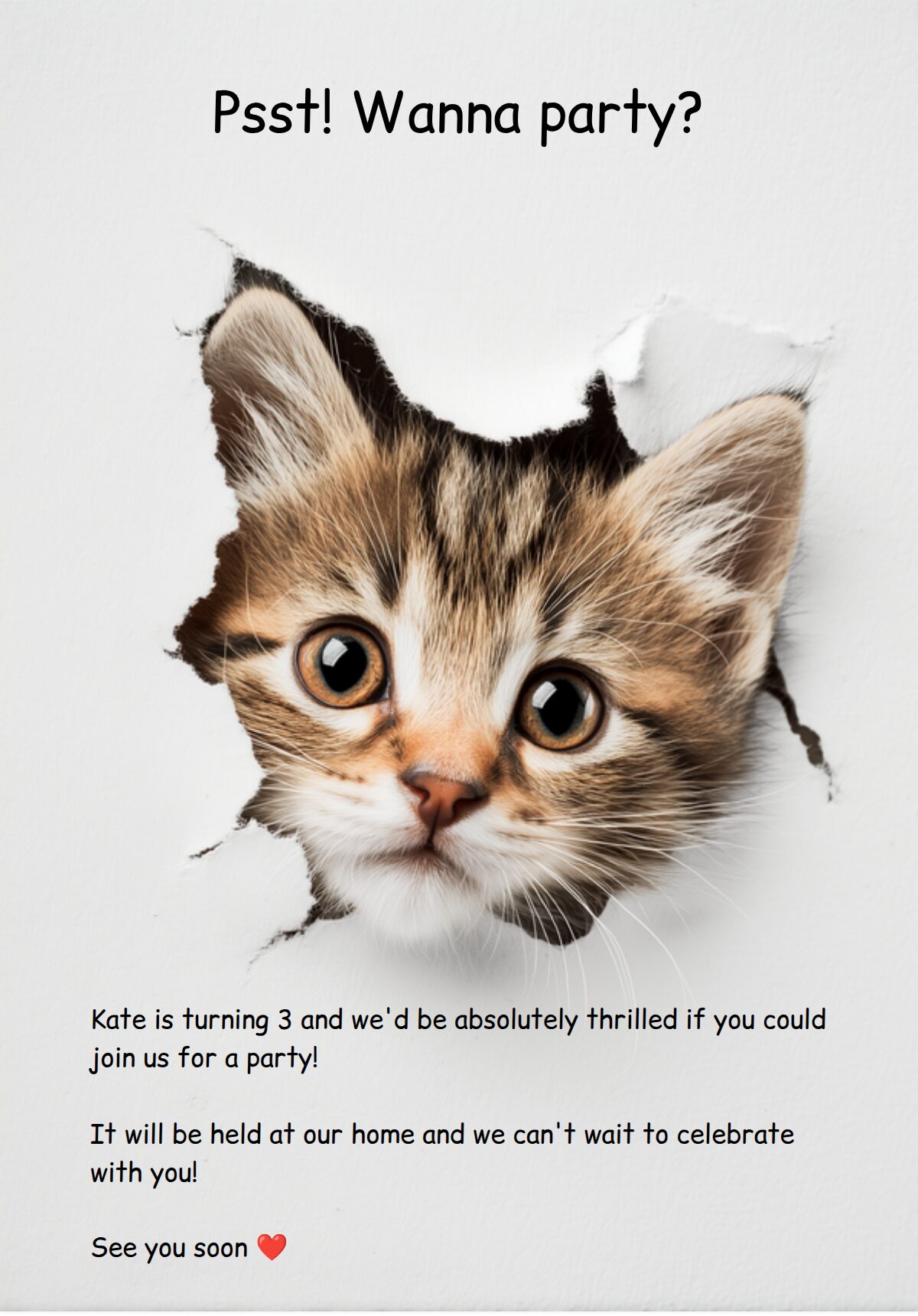 Kitten Birthday Invitation for Kids