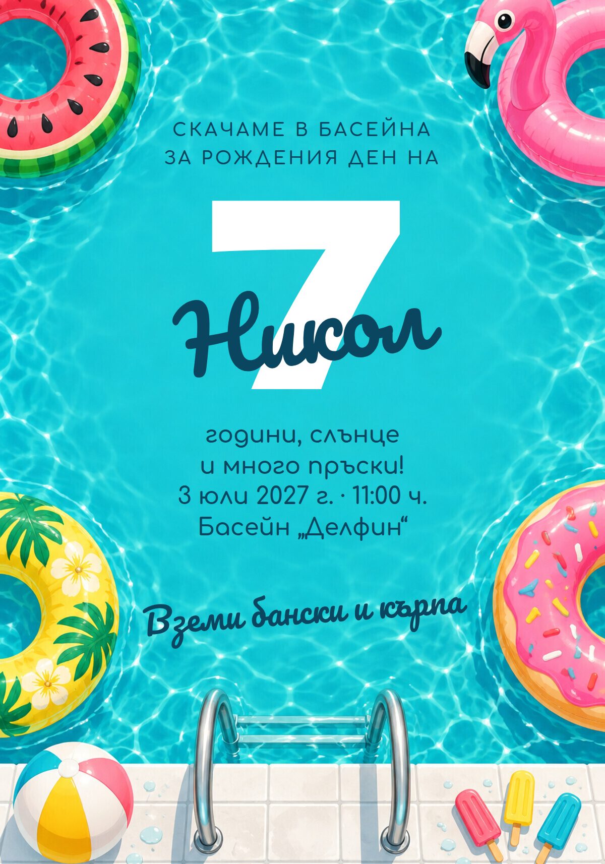 Покана за детски рожден ден на басейн