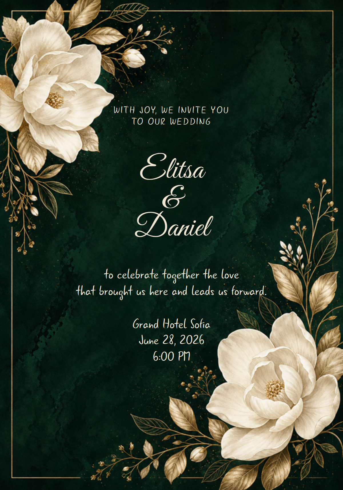 Emerald with ivory flowers