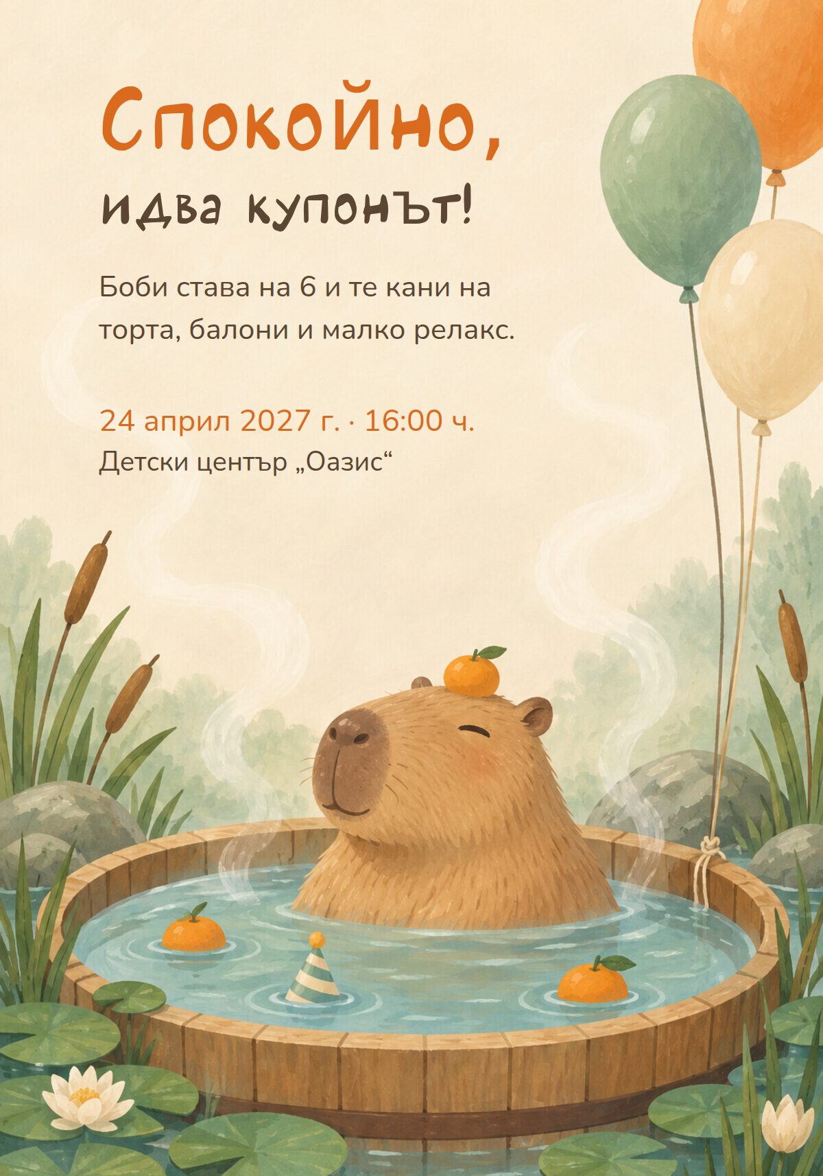Покана за рожден ден с капибара