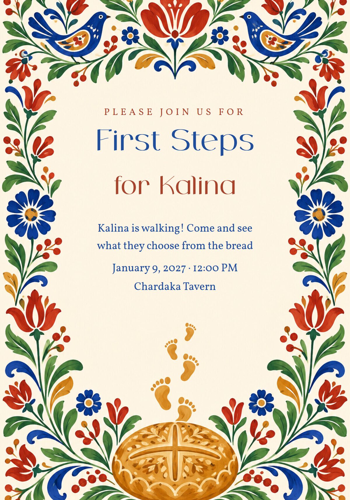 Folk Style First Steps Invitation