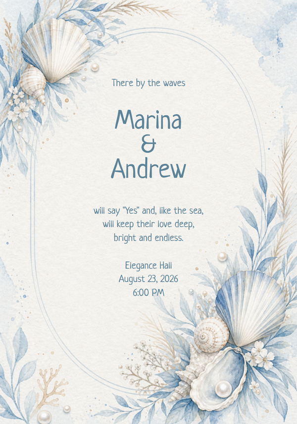 Coastal Shell Beach Wedding Invitation