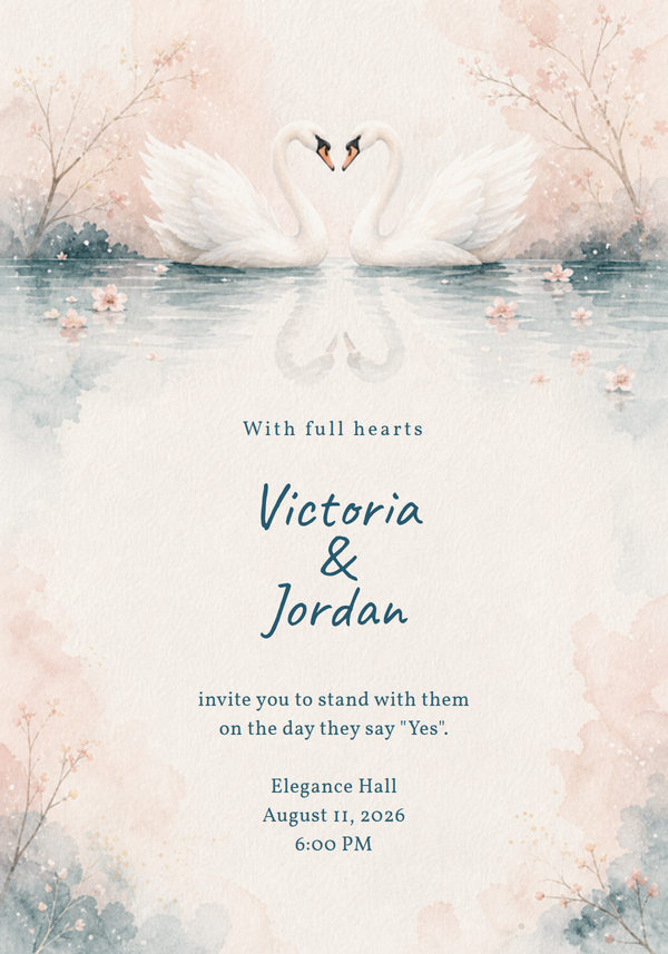 Romantic Swan Wedding Invitation