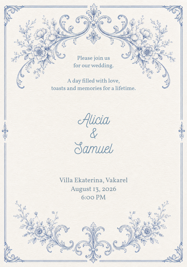 Classic Blue Wedding Invitation